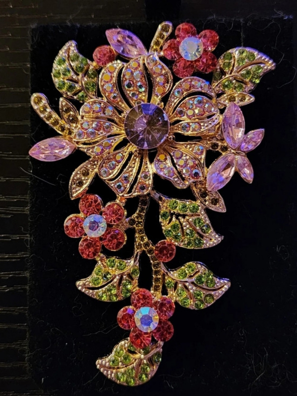 Floral Rhinestone Brooch in Gold & Purple